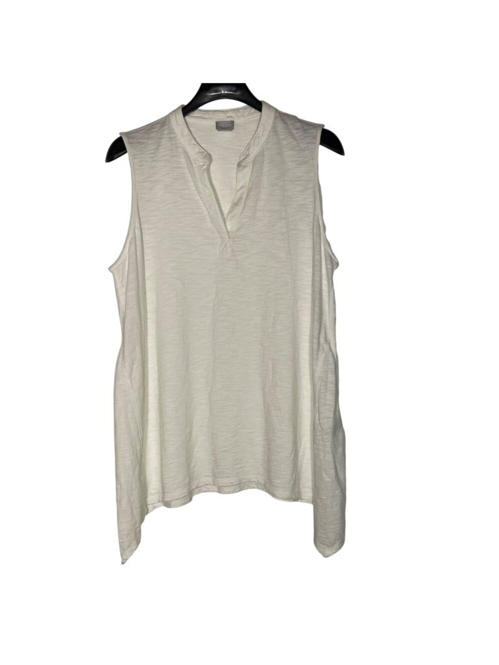 Chico's Slub Cotton V-Neck Tank Blouse White Sz XL 3 Layering Coastal Longline